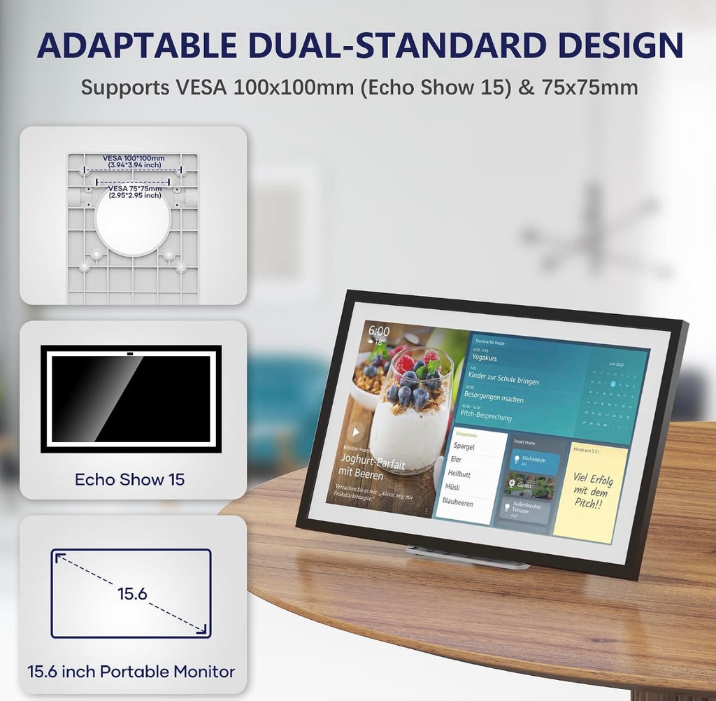 Desktop Stand Compatible for Echo Show 15, BX156 Monitor,etc - Secure Horizontal Mount with Anti-Tip Design | Portable for Kitchen Counter, Desk, Home Office & Living Room