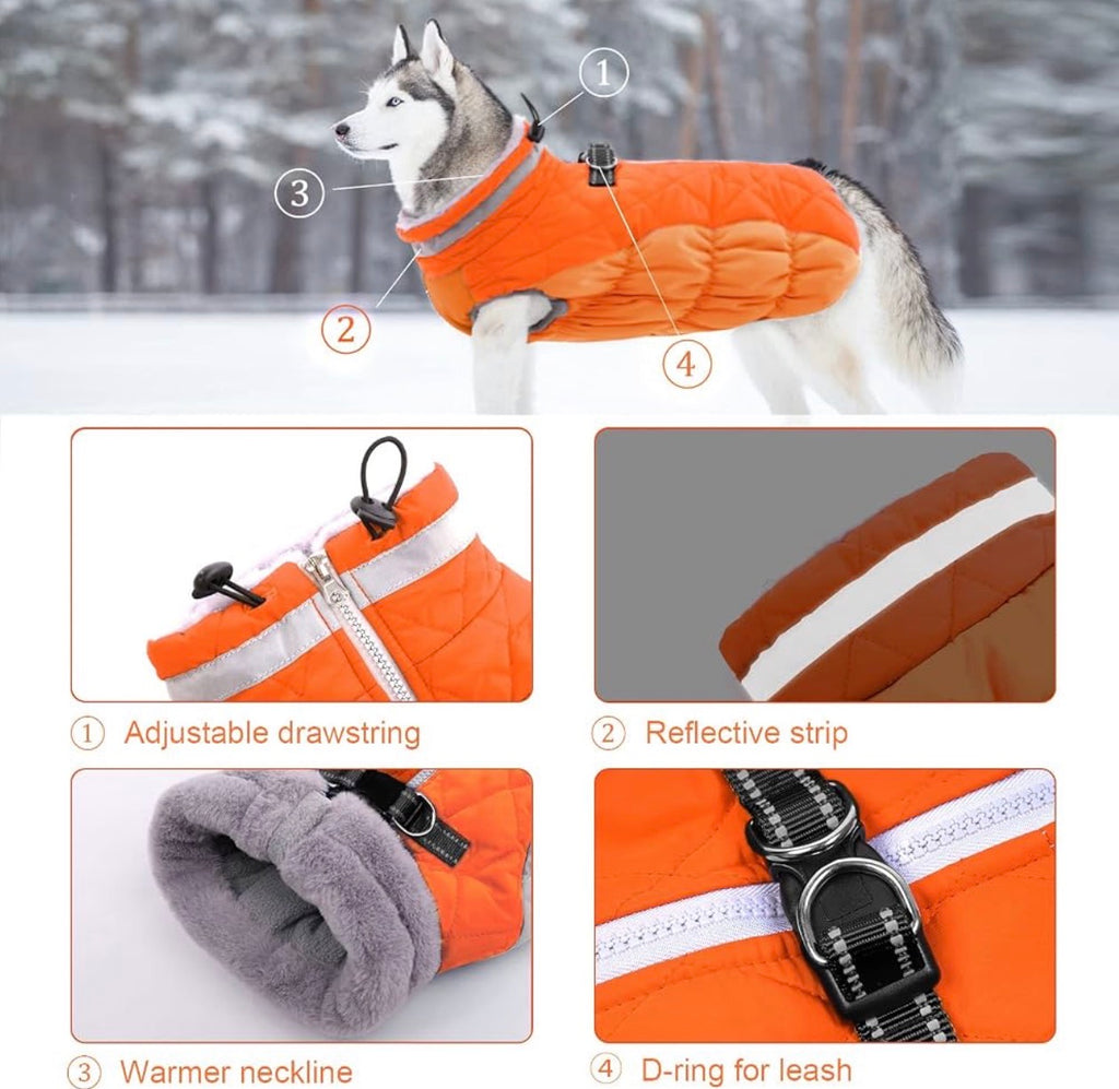Dog Coat Warm Dog Winter Coat Waterproof Dogs Jacket with Harness
Reflective Pet Fleece Vest Zip-Up Cold Weather Coats for Large Dogs Turtleneck Windproof Coats Boxer Blaze Orange XL