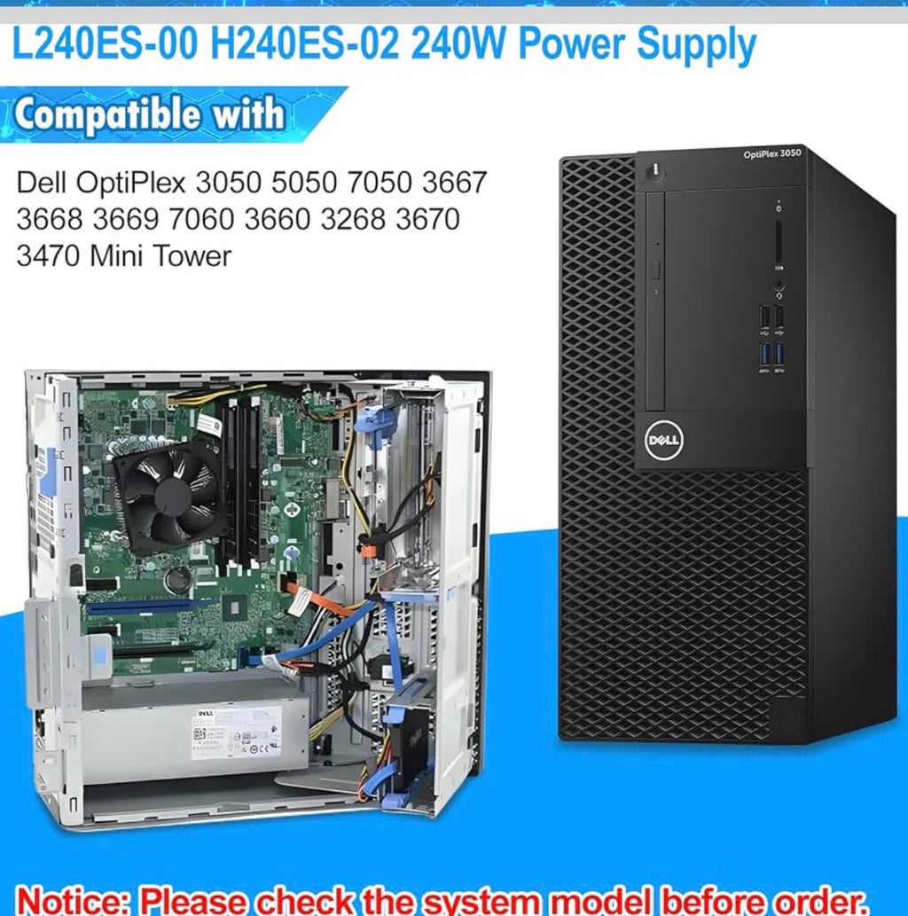 Upgraded L240ES-00 H240ES-02 240W Power Supply B240AM-02 PSU Compatible with Dell Optiplex 3050 5050 7050 Mini Tower J61WF DK87P DHVJN F484X DW3M7 HT04K L240ES-00 H240NM-00 HU240AS-00 Power Supply