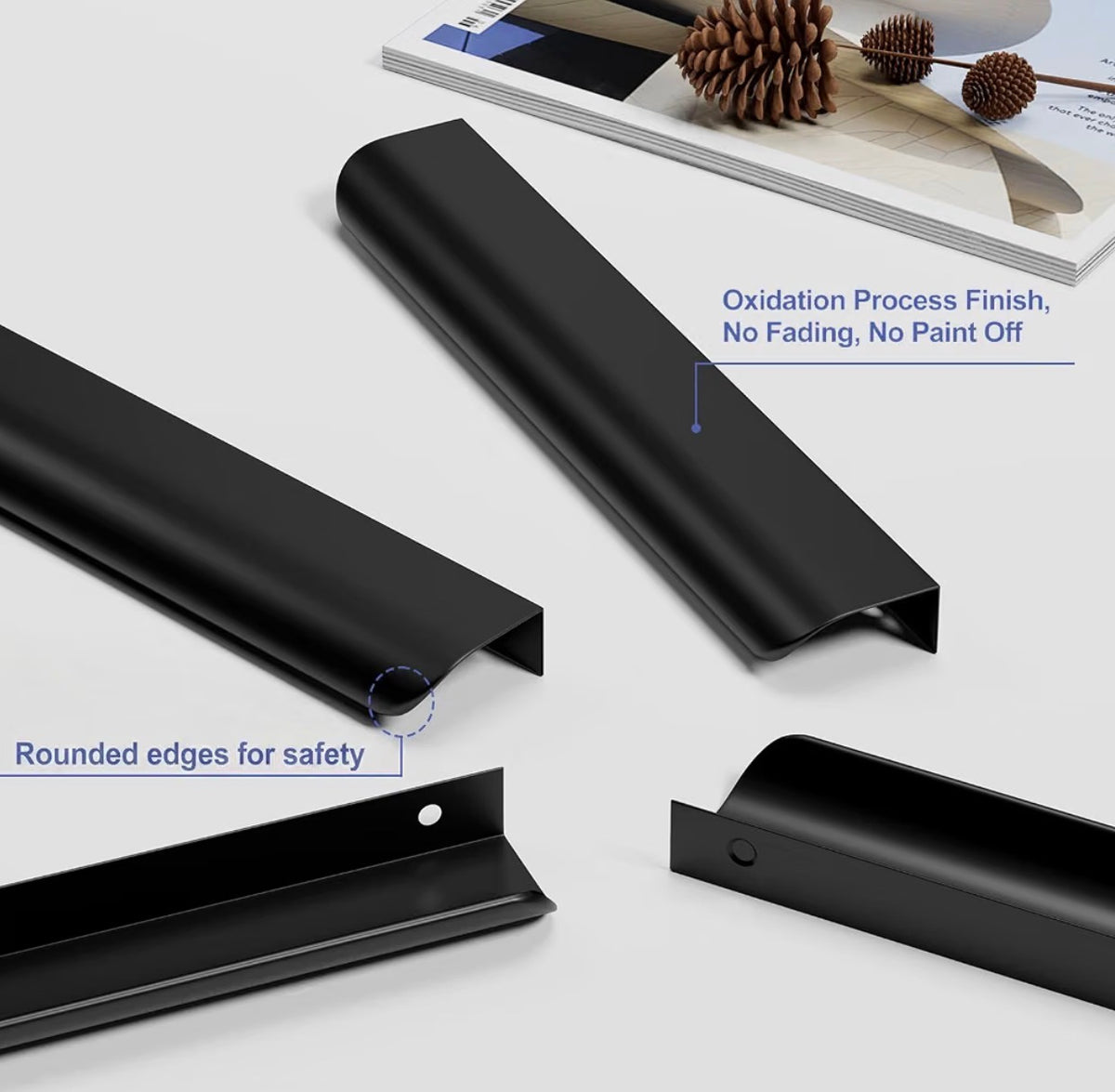 Black Cabinet Handles 5 Inch 30 Pack, Finger Pulls for Cabinets, Edge Pull for Dresser Drawers, Aluminum Alloy, Modern Kitchen Hardware for Dresser Bathroom Closet and Cupboard