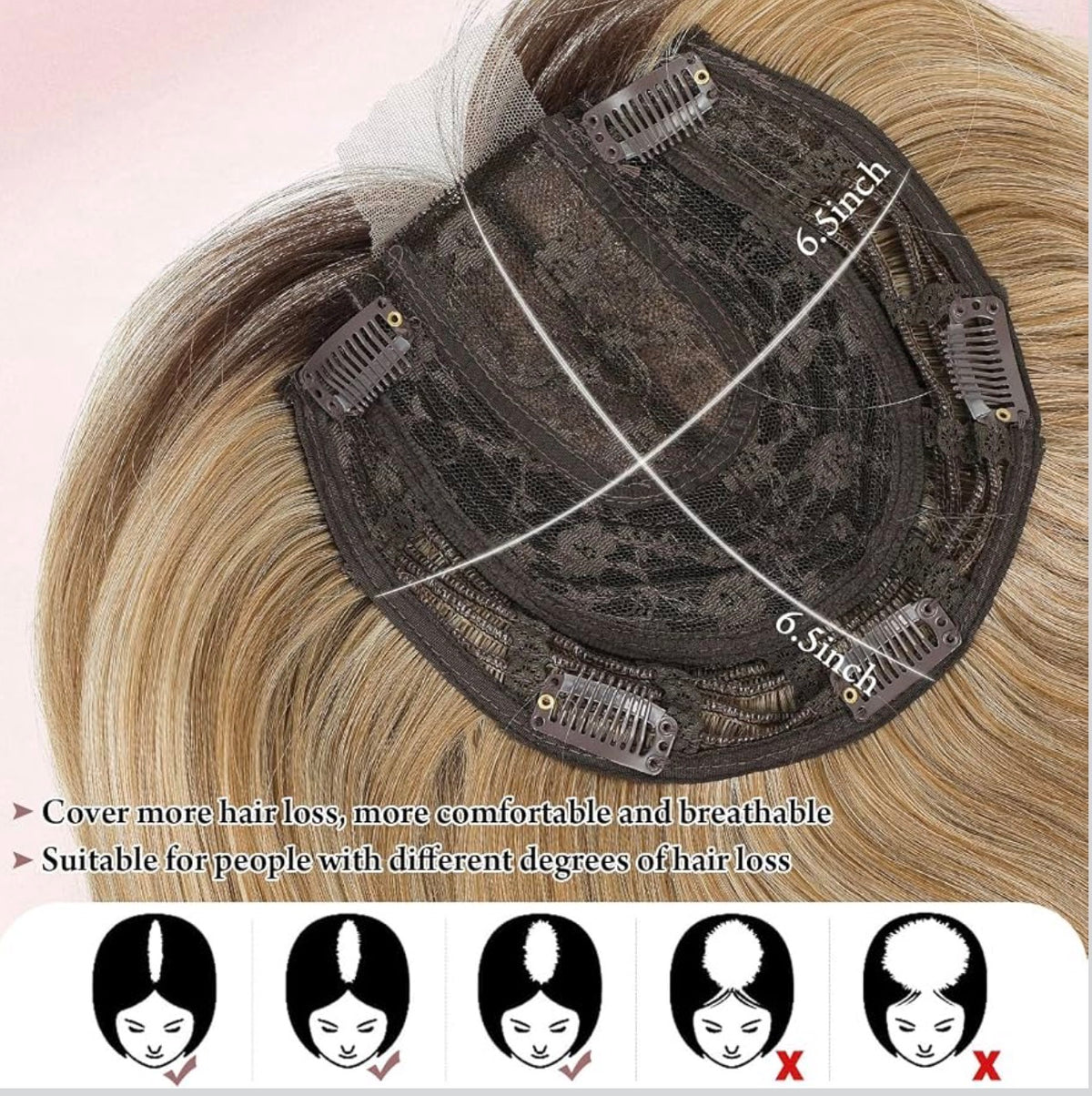 Hair Topper 12” Inch Clip in Synthetic Hair Toppers for Women with Thinning Hair Layered 6.5" X 6.5" Big Base Toppers Hair Pieces for Women Daily Use Blonde with dark root