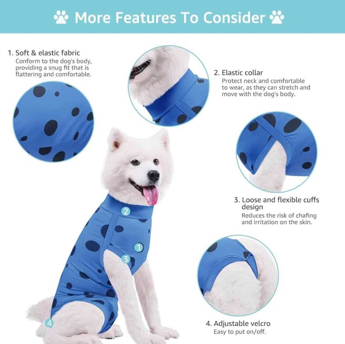 2 Pack Medium Dog Surgery Recovery Suit for Male/Female, Post Surgery Protective Wear with Pee Hole, Unisex Pet Surgical Vest for Wound Care, Spay/Neuter Healing(Blue Polkadot, M)