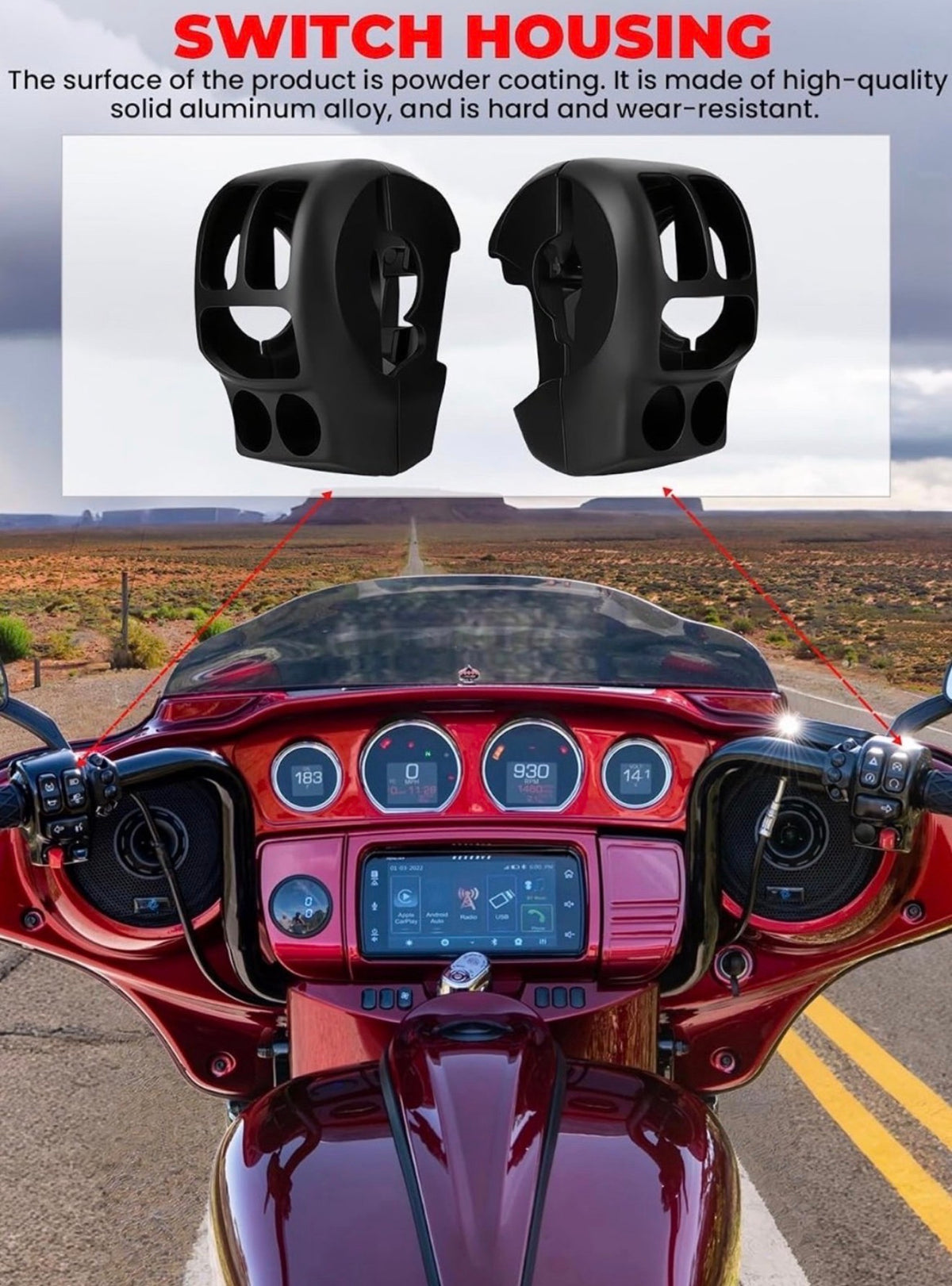 Chrome Switch Housing kit Hand Control Switches Housing Cover Compatible with Harley Davidson Touring Road King,Road Glide,Street Glide,Electra Glide,Tri Glide,Ultra Limited 2014-2025 (Black)