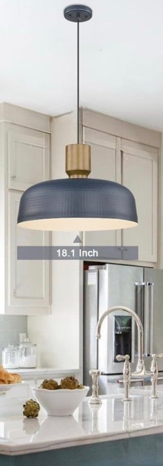 Darkaway Large Industrial Pendant Light Fixtures with Hammered Metal Shade, 2 Pack Blue 18.1 inch Oversized Pendant Lighting for Kitchen Island Hanging Lamp Adjustable Height