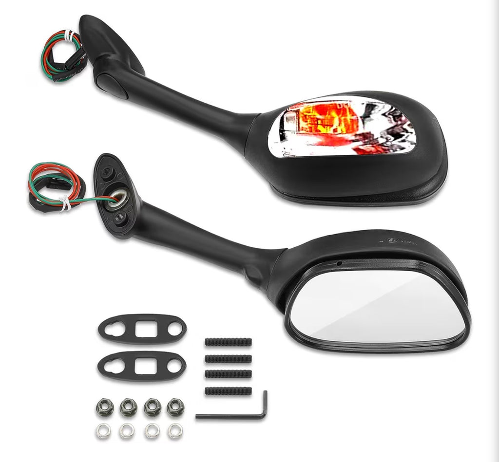Motorcycle Mirrors Smoke Turn Signals for Suzuki GSXR600 GSXR750 GSXR 600 750 06-18 / GSXR1000 GSXR 1000 02-17 / SV650 SV650S 03-08 / SV1000 SV1000S 03-07 Rear View Side Integrated Light Black