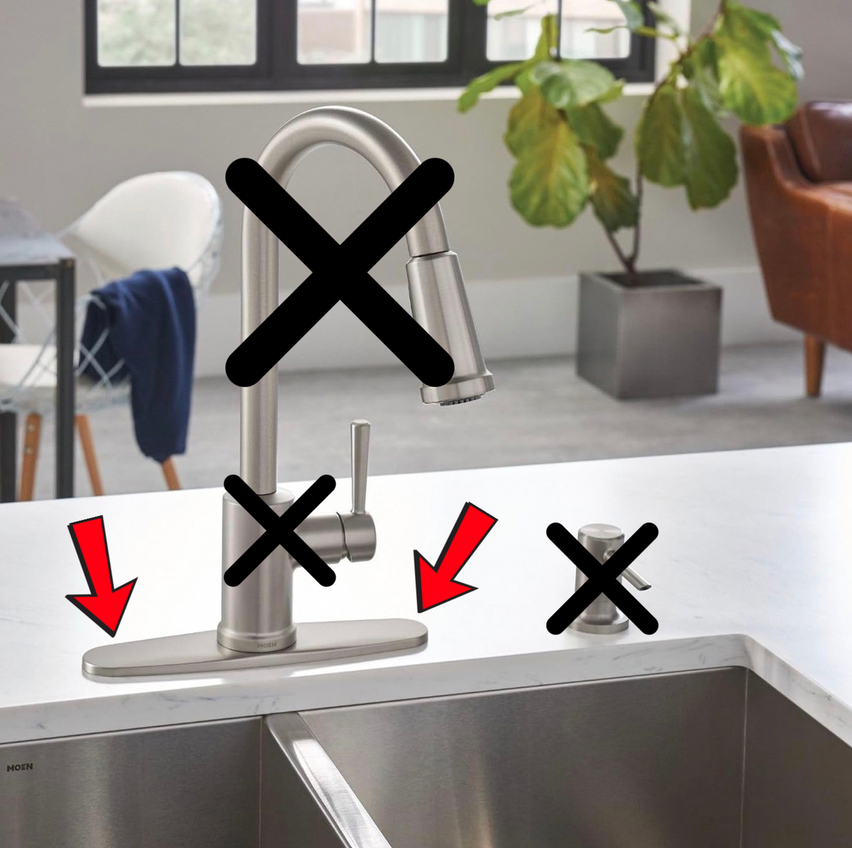 Moen 141002CSL Escutcheon Plate, Classic Stainless Finish, 3-hole sink coverage, stainless finish coordination, faucet base coverage, flexible install solution, easy deck mount