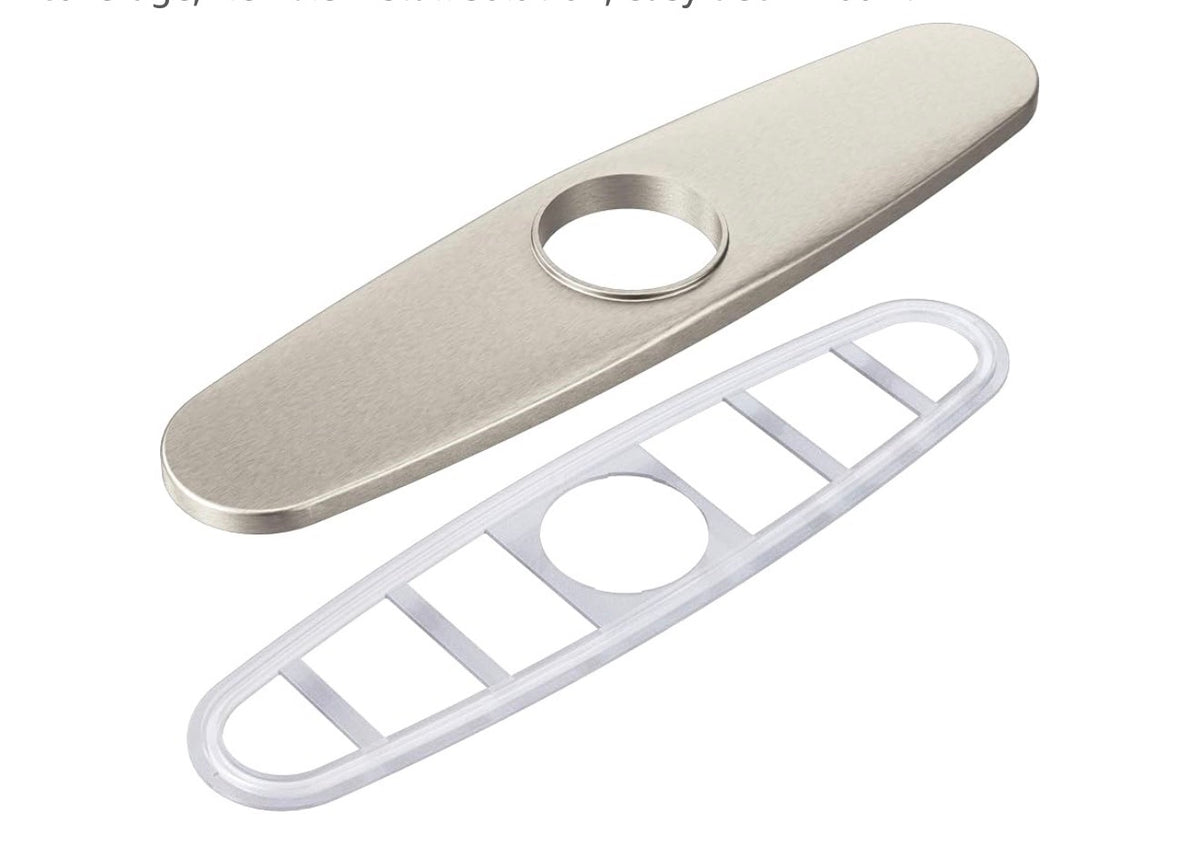 Moen 141002CSL Escutcheon Plate, Classic Stainless Finish, 3-hole sink coverage, stainless finish coordination, faucet base coverage, flexible install solution, easy deck mount