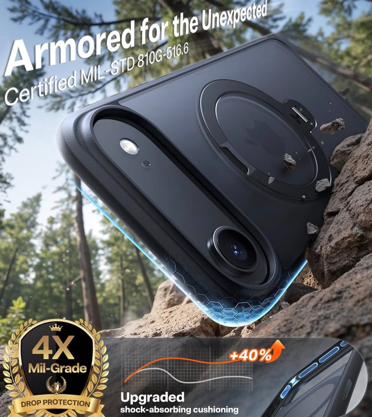 TORRAS Q3 Spin for iPhone Air Case, 360 Magnetic Stand, Black, Compatible with MagSafe, Built-in Kickstand, Camera Control, 4X Military-Grade Shockproof Translucent Phone Case for 17 Air