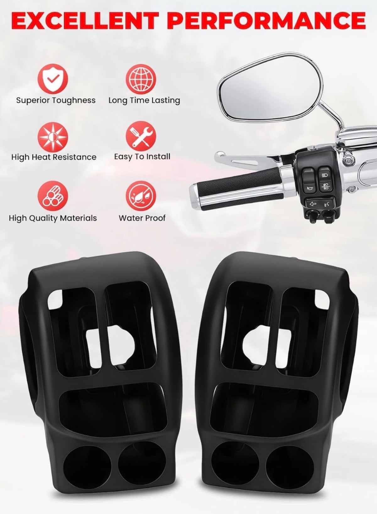 Chrome Switch Housing kit Hand Control Switches Housing Cover Compatible with Harley Davidson Touring Road King,Road Glide,Street Glide,Electra Glide,Tri Glide,Ultra Limited 2014-2025 (Black)