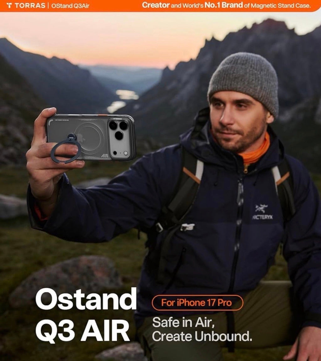TORRAS - Ostand Q3 Air for iPhone 17 Pro Case 6.3'' with Stronger Magnetic Stand, Fit for Magsafe, Airbags Miltary Protection, Camera Control for iPhone 17 Pro Case, Shockproof & Stylish, Shadow Black