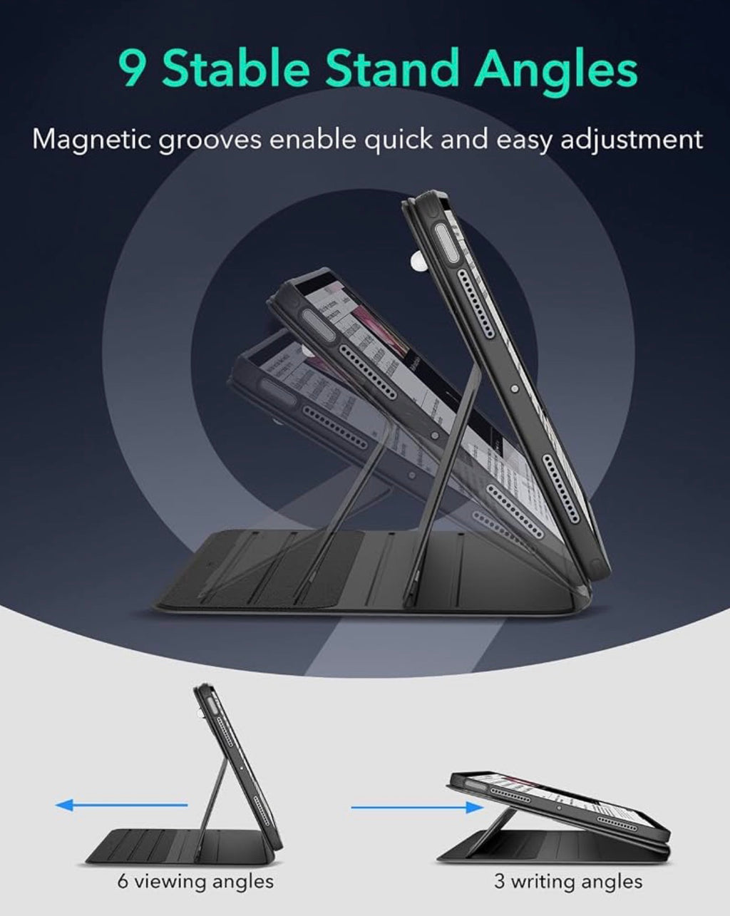 ESR for iPad Air 11 Inch Case, iPad Air 5th/4th Gen Case 10.9 Inch, Black
Removable Magnetic Cover with Pencil Charging & Storage, Adjustable Portrait/Landscape Stand, 9 Standing Angles, Shift Series