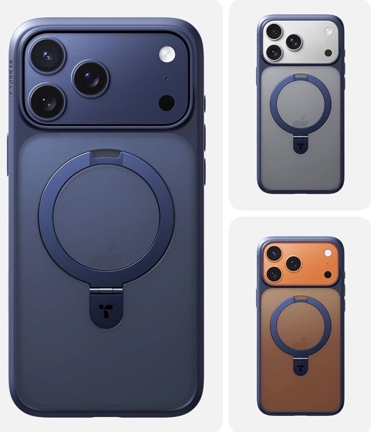 TORRAS Ostand for iPhone 17 Pro Case Magnetic, Fit for MagSafe, 4X Military Drop Protection, Camera Control, Slim Phone Case for iPhone 17 Pro with Kickstand, Translucent Matte Cover 6.3", Deep Blue