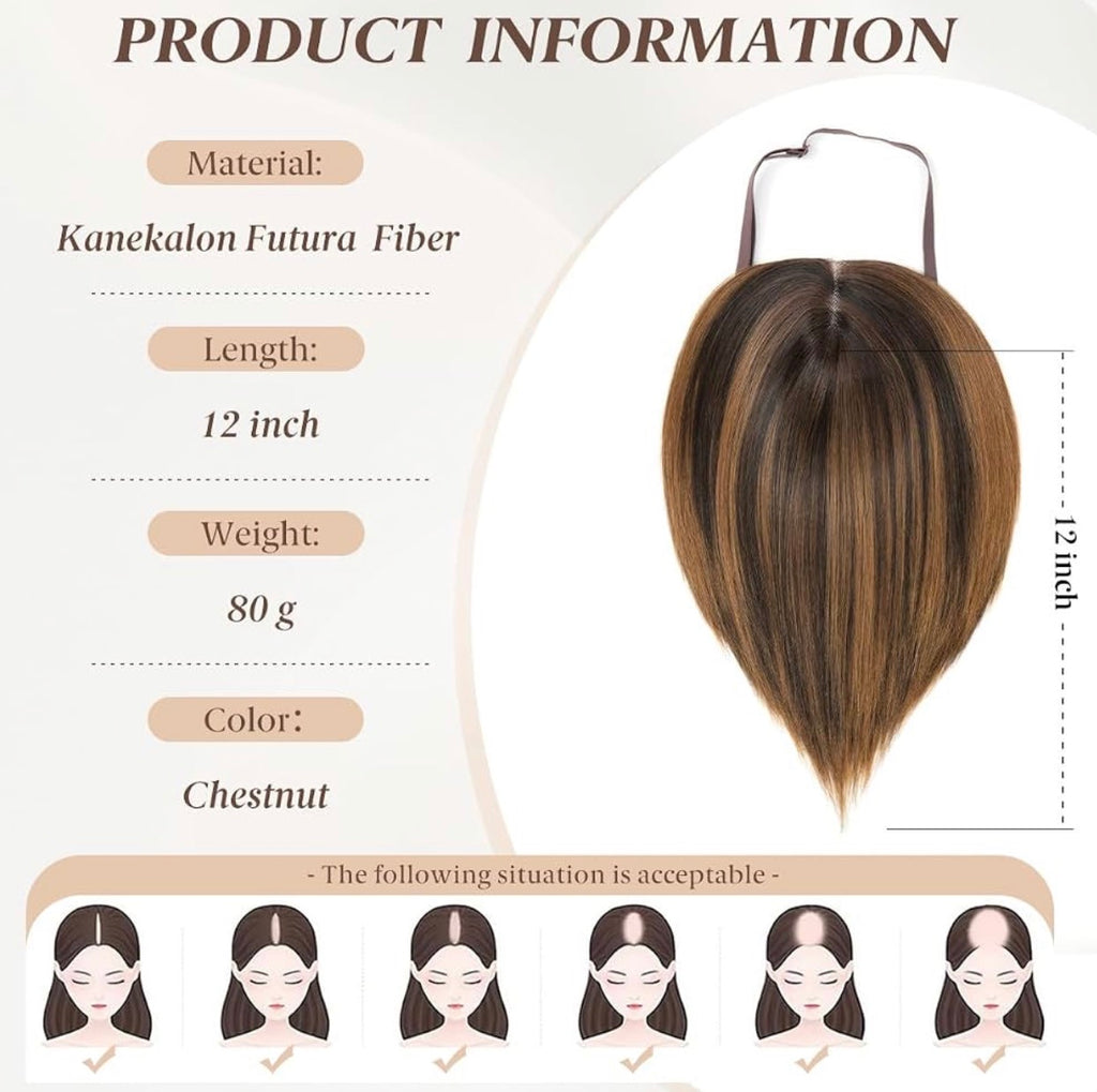 Lace Front Hair Toppers with Band for Women 5.5x4 Pre-cut Closed Lace Hairline Synthetic Straight Hair Wear and Go Glueless Toppers for Beginners Chestnut