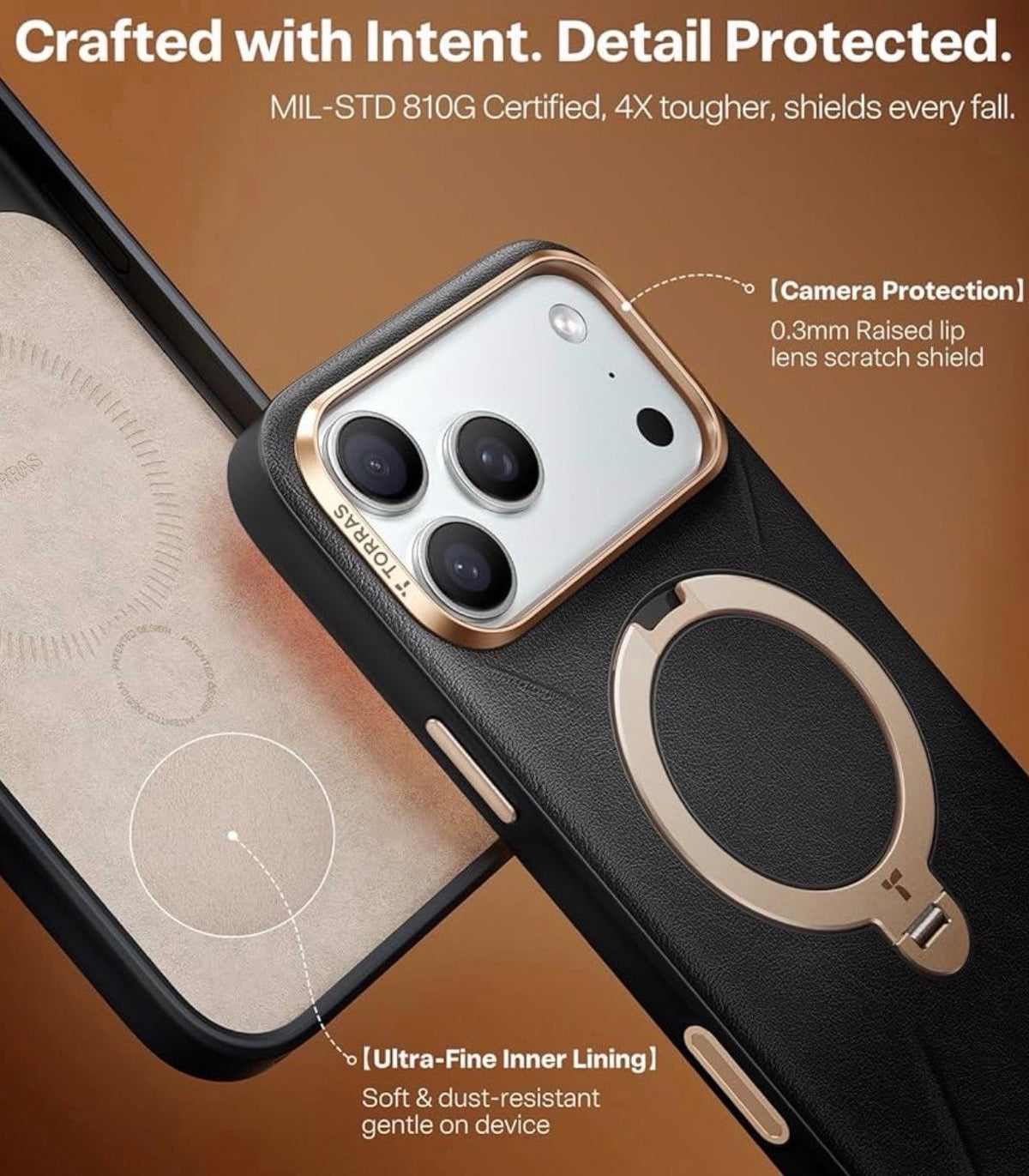 TORRAS - Q3 VegSkin for iPhone 17 Pro Case Leather, 360 Magnetic Stand, Black
Fit for Magsafe, Stain-Resistant Organic Silicone Leather, Camera Control, Shockproof Anti-Slip Phone Case for iPhone 17 Pro