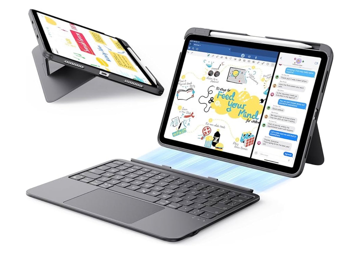 ESR for iPad Air 11 Inch Case with Keyboard M4/M3/M2, Ultra-Light For iPad Air 5th/4th Gen, Magnetic Detachable Keyboard Case, Stable Stand for Writing, Large Trackpad, Flex Series, Dark Gray