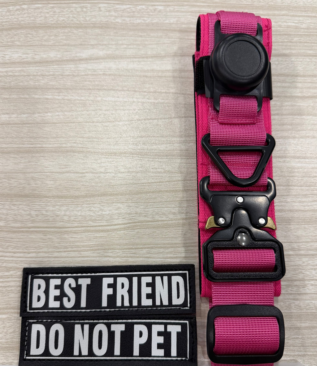 Tactical Dog Collar with Airtag Holder for Medium Dogs, 2" Wide Pink Collar
Gift 3 Patches, Military Heavy Duty Dog Collar with AirTag Holder & Metal Buckle & Soft Padding for Walking, Hiking, Training
