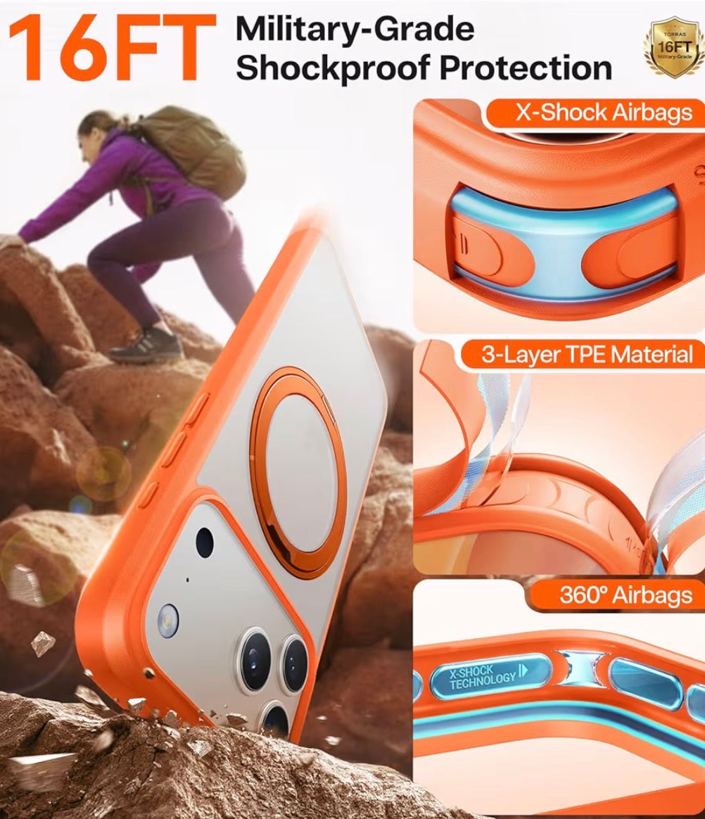Upgrade 360 Magnetic Stand for iPhone 17 PRO Case, Fit for MagSafe
Mil-Grade Protection, Camera Control Button, Slim Soft Edge Translucent Back for iPhone 17 Pro 6.3 inch, Orange