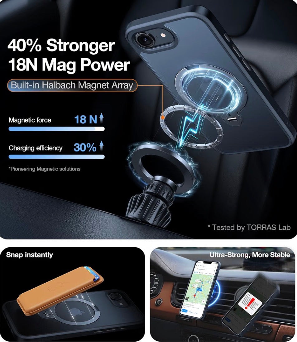 360 Spin for iPhone 17e Case & iPhone 16e case with Stand, Fit for MagSafe, 4X Military-Grade Protective, Stand Phone Case for iPhone 17e Case, Ring Holder Slim Cover, Matte Black 6.1''