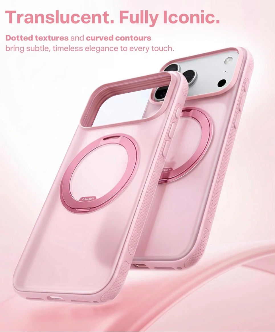 For iPhone 17 Pro Max Case, 360 Magnetic Stand, O3 Fitness Series, [Fit for MagSafe] [4X Military-Grade Protection] Slim Case for iPhone 17 Pro Max phone case,6.9", Translucent Pink, Ostand