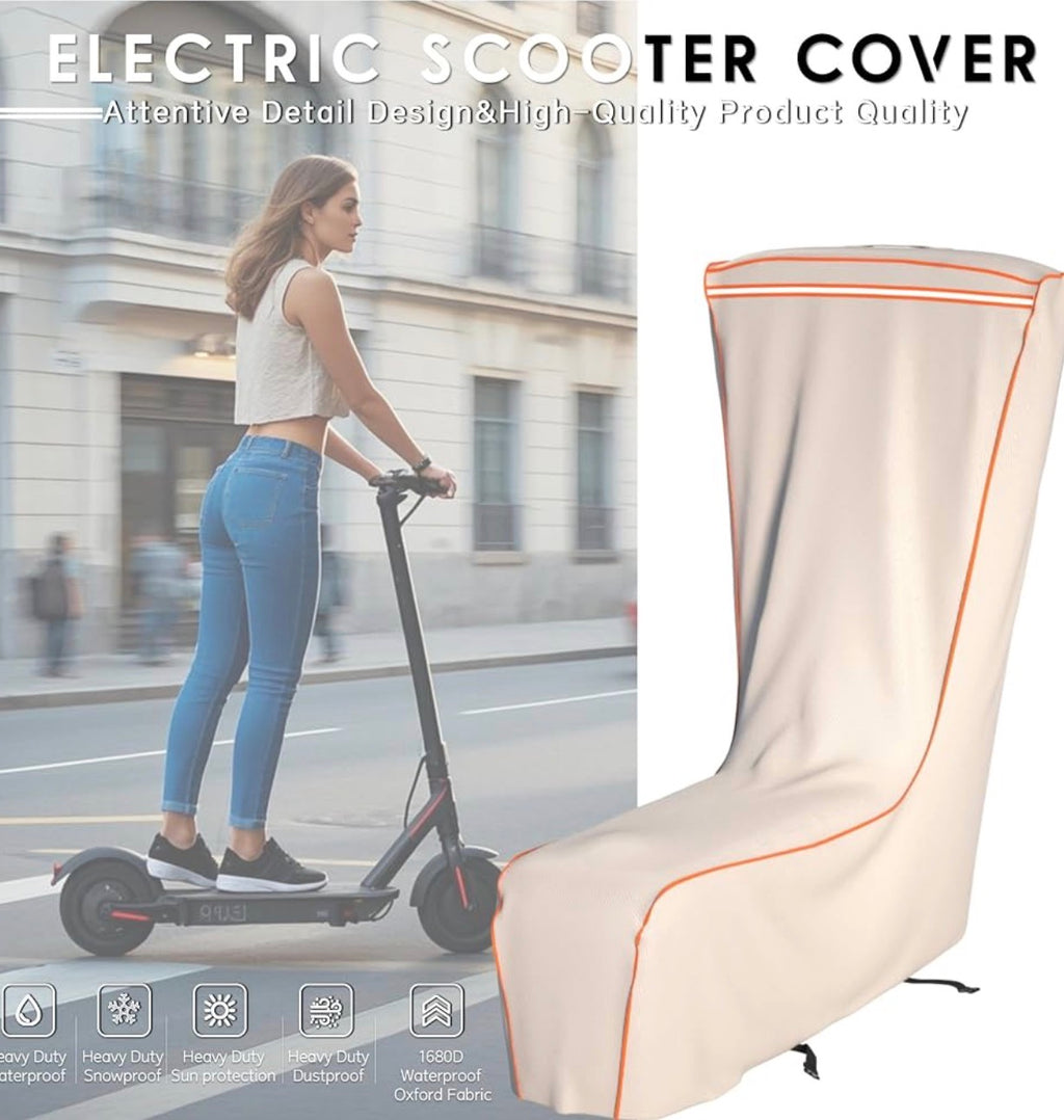 Electric Scooter Cover, Universal, 1680D Oxford Fabric, UV Resistant & Anti-Scratch, Includes Storage Pouch (Beige)