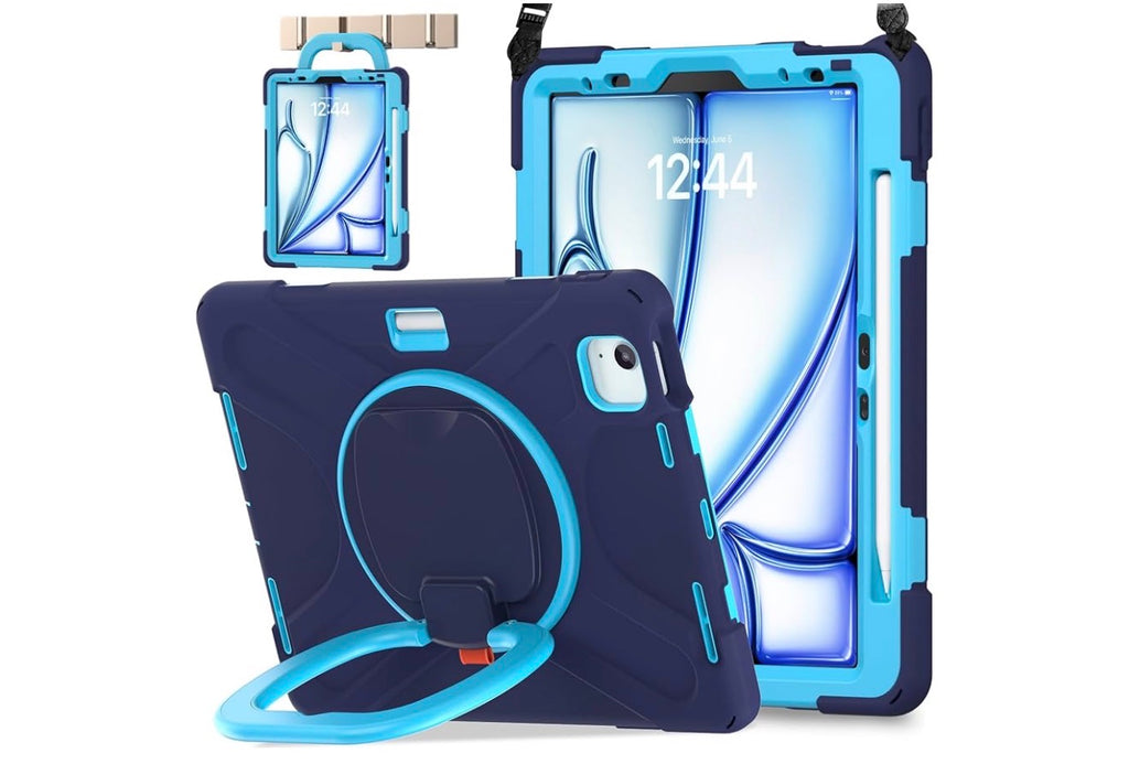 BATYUE Rugged Case for iPad Air 11 Inch M4/M3/M2 - Air 10.9"(4th-5th Gen)
Heavy-Duty, 360° Swivel & 180° Fold Durable Handle, Pencil Holder & Adjustable Strap, Kid-Proof for School, Work & Travel