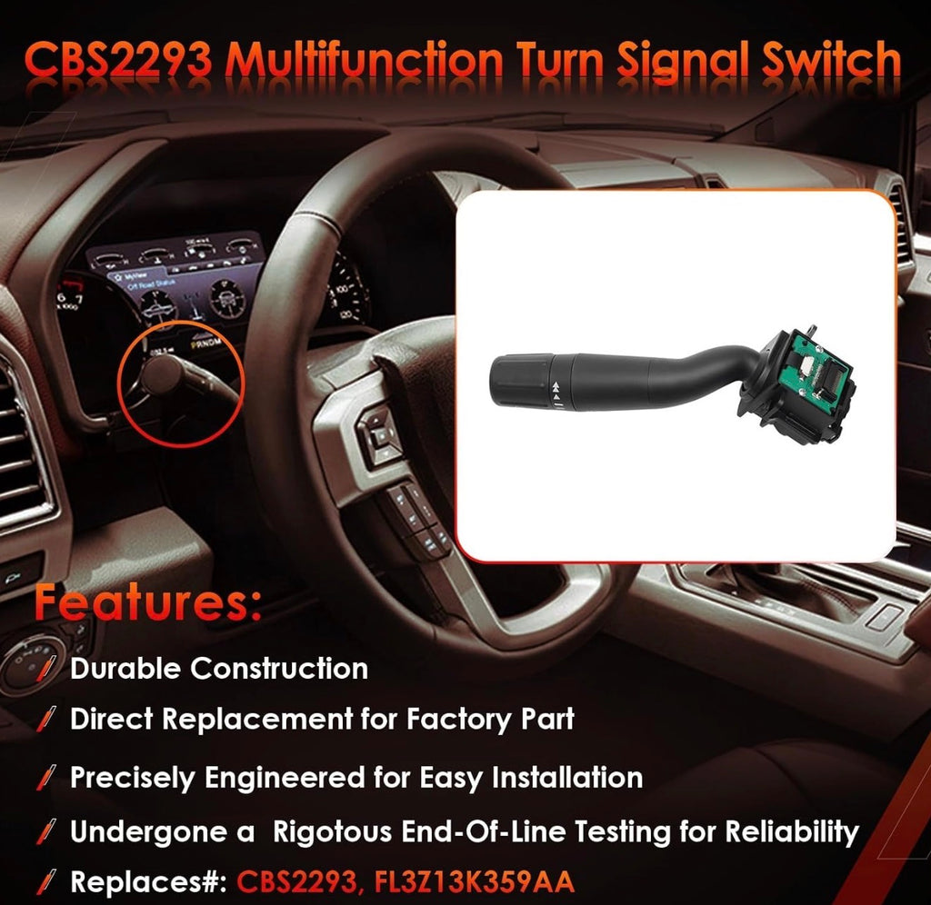 Turn Signal Switch Wiper CBS2293, Fit for Ford 15-20 F150, 17-22 F250/F350
F450, F550 Super Duty, 21-23 F650/F750, Multifunction Windshield Control, Replaces# FL3Z13K359AA