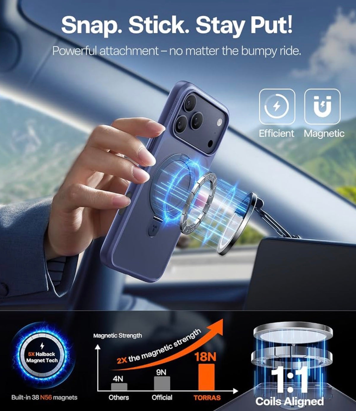TORRAS Ostand for iPhone 17 Pro Case Magnetic, Fit for MagSafe, 4X Military Drop Protection, Camera Control, Slim Phone Case for iPhone 17 Pro with Kickstand, Translucent Matte Cover 6.3", Deep Blue
