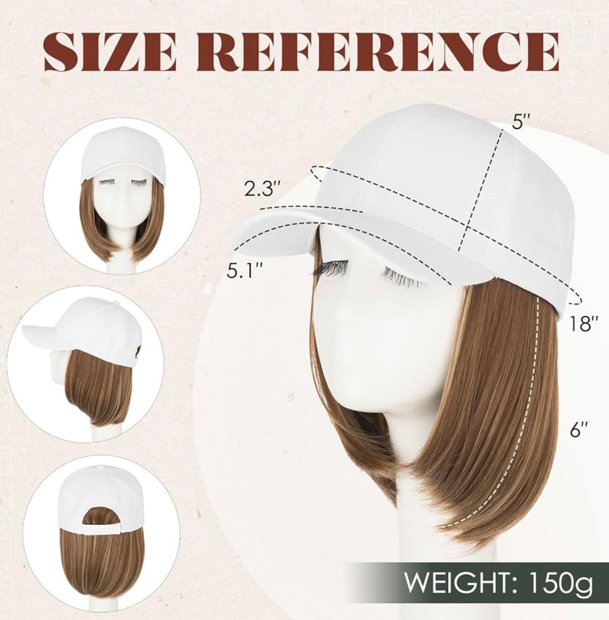 Wig Hat For Women Baseball Cap With Hair Extensions Synthetic Fake Hair 6" 150g #10P22T