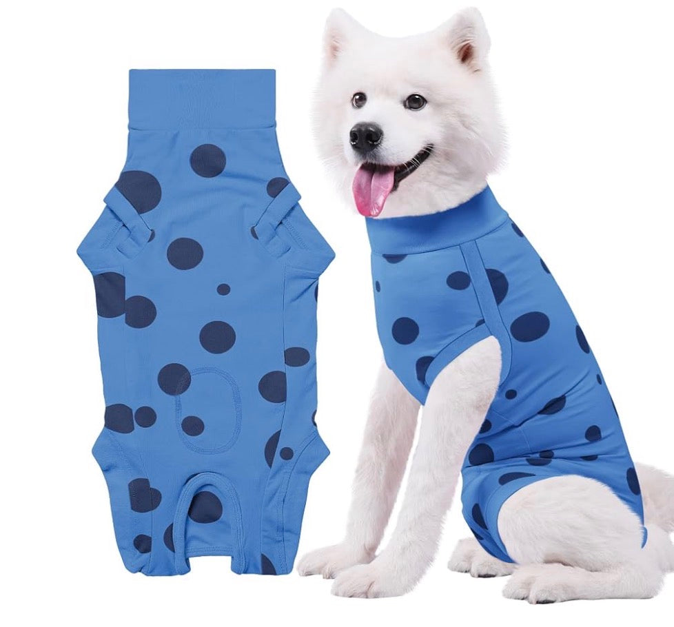 2 Pack Medium Dog Surgery Recovery Suit for Male/Female, Post Surgery Protective Wear with Pee Hole, Unisex Pet Surgical Vest for Wound Care, Spay/Neuter Healing(Blue Polkadot, M)