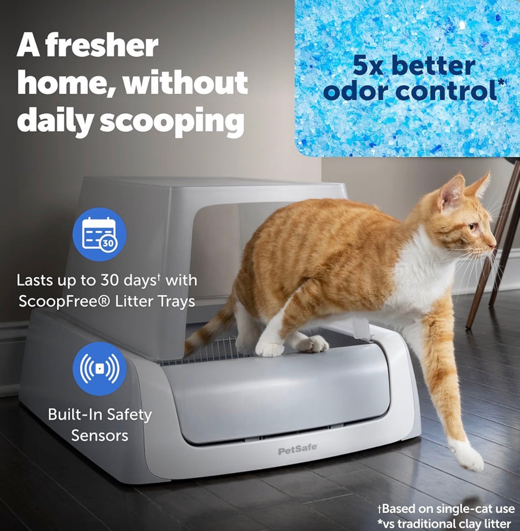PetSafe ScoopFree Crystal Pro Legacy Self-Cleaning Litter Box, Front-Entry
Hands-Free Automatic Cleaning, Advanced Odor Control, Health Counter Display, Includes 1 Disposable Crystal Litter Tray & 1 Bag of Litter