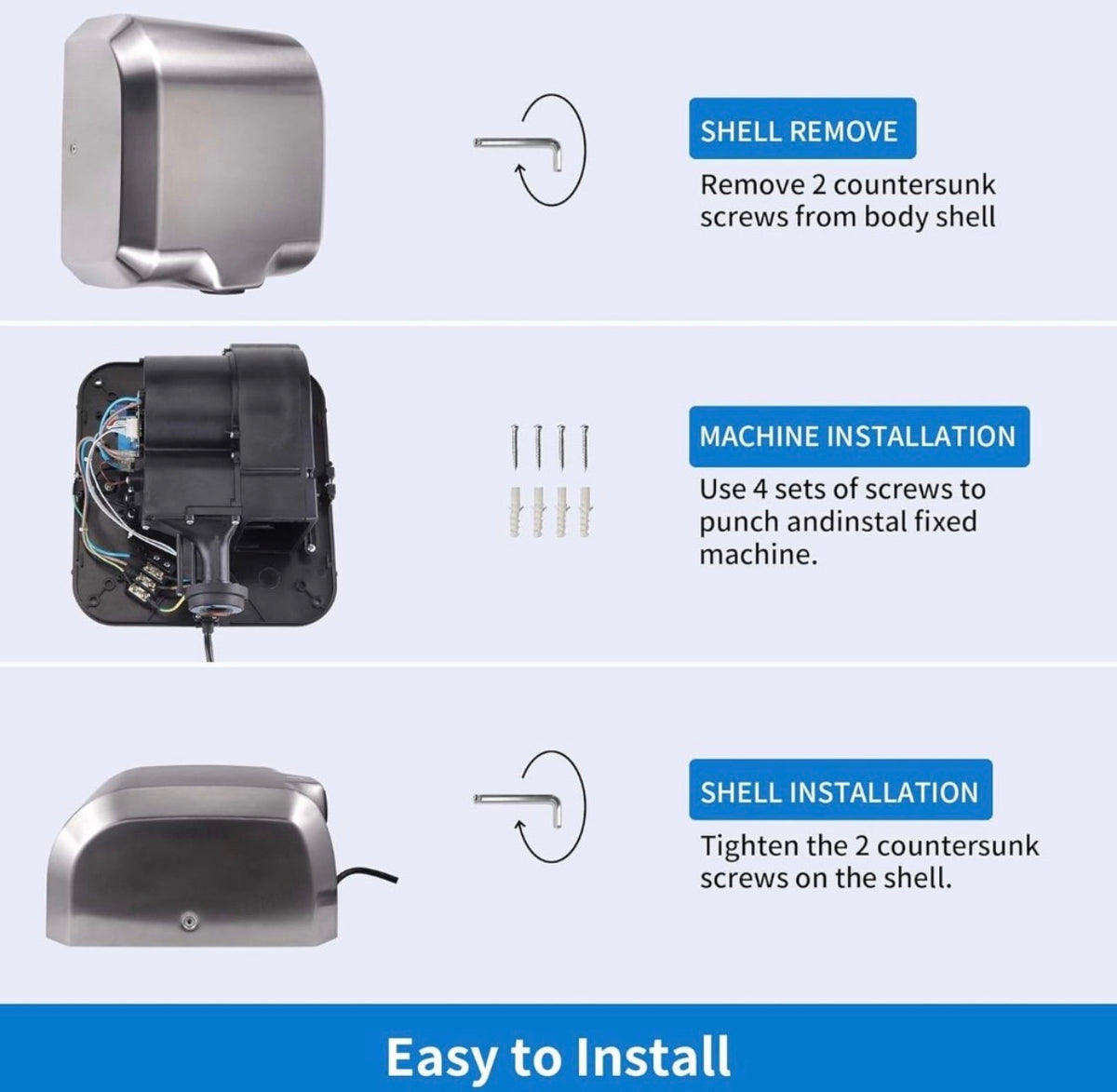 Goetland - Pack Of 2 - Commercial Hand Dryer 1800w Stainless Steel Automatic High