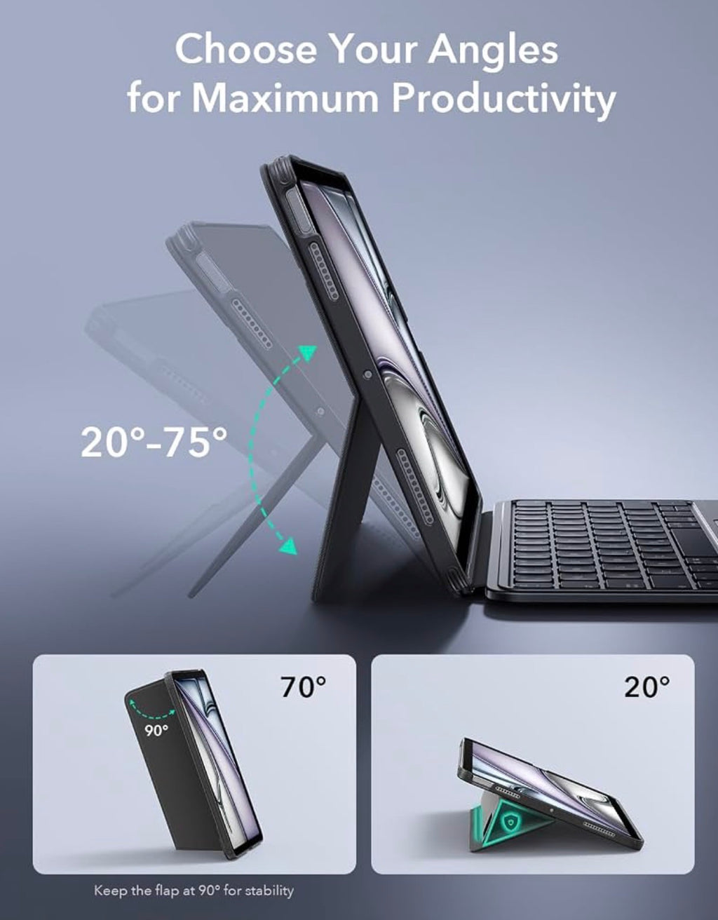 ESR for iPad Air 11 Inch Case with Keyboard M4/M3/M2, Multi-Angle Stand For Air 5th/4th Gen, Magnetic Detachable Keyboard Case, Click-Anywhere Trackpad, Backlit Keys, Shift Series, Dark Gray