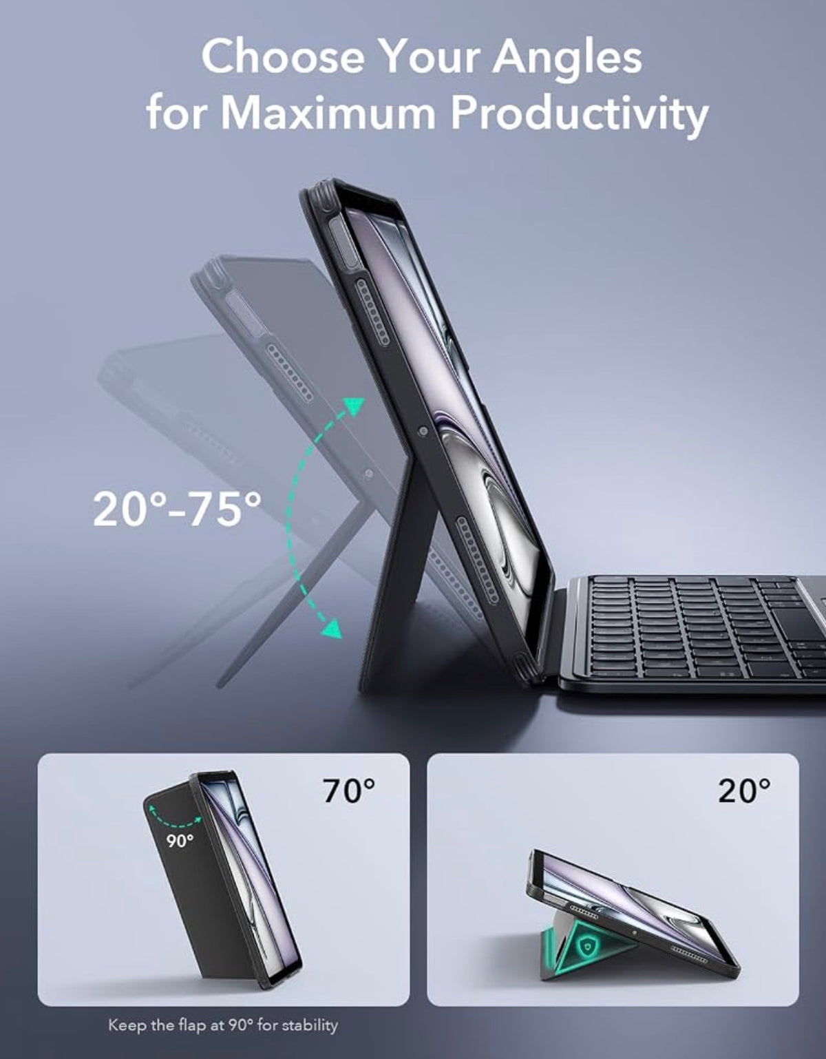 ESR for iPad Air 11 Inch Case with Keyboard M4/M3/M2, Multi-Angle Stand For Air 5th/4th Gen, Magnetic Detachable Keyboard Case, Click-Anywhere Trackpad, Backlit Keys, Shift Series, Dark Gray