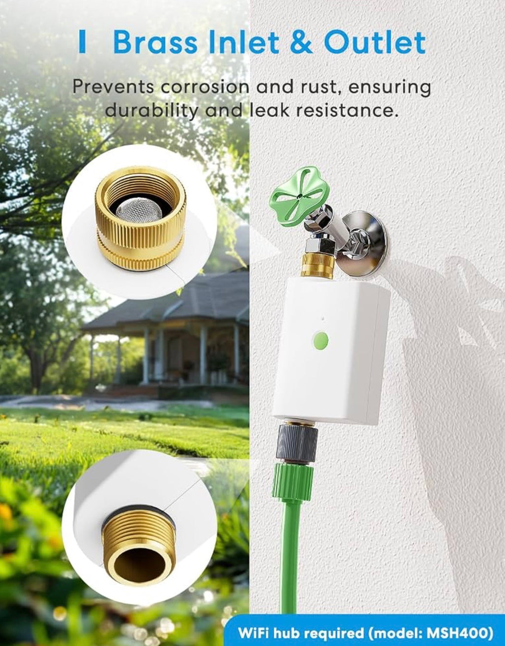 WiFi Water Timer for Garden Hose, Brass Inlet & Outet, Rain Skip, WiFi Sprinkler Timer for Lawn, Garden, Yard & Automatic Irrigation System, Work with Alexa & Google Assistant, Hub Required