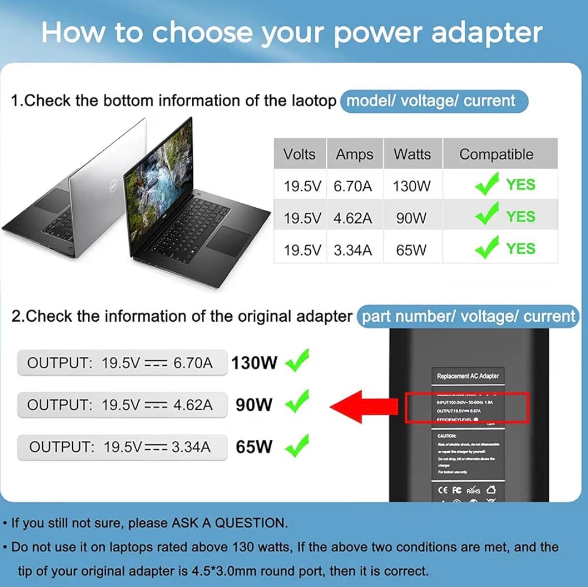 130W Power Supply for Dell OptiPlex 7010 7020 7050 7060 7070 7080 Micro
for 9020 7040 5050 5060 5070 5080 5090 3040 3050 3070 3080 3090 MFF Business Desktop,Inspiron 5420 5415 5410 All-in-One Cord
