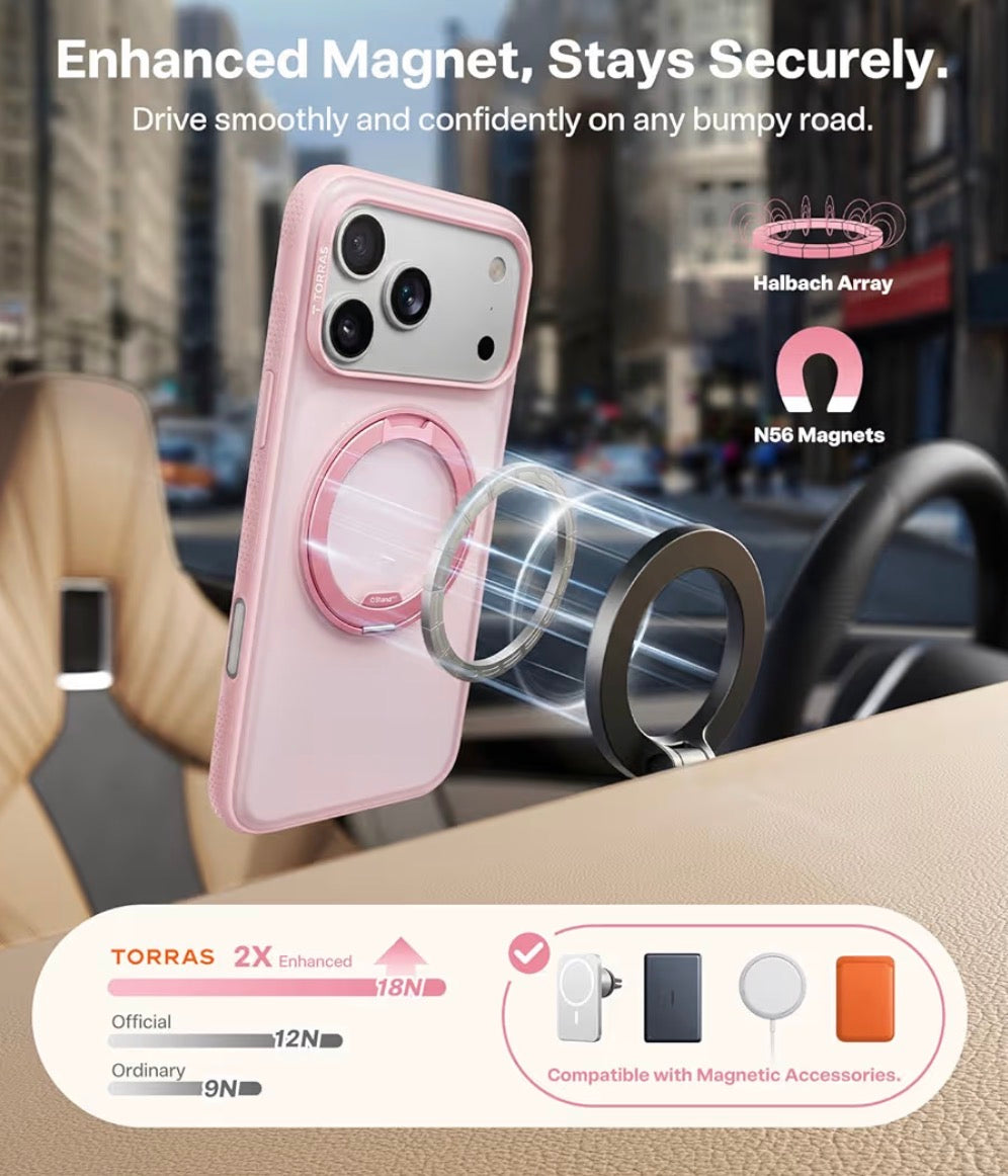 For iPhone 17 Pro Max Case, 360 Magnetic Stand, O3 Fitness Series, [Fit for MagSafe] [4X Military-Grade Protection] Slim Case for iPhone 17 Pro Max phone case,6.9", Translucent Pink, Ostand