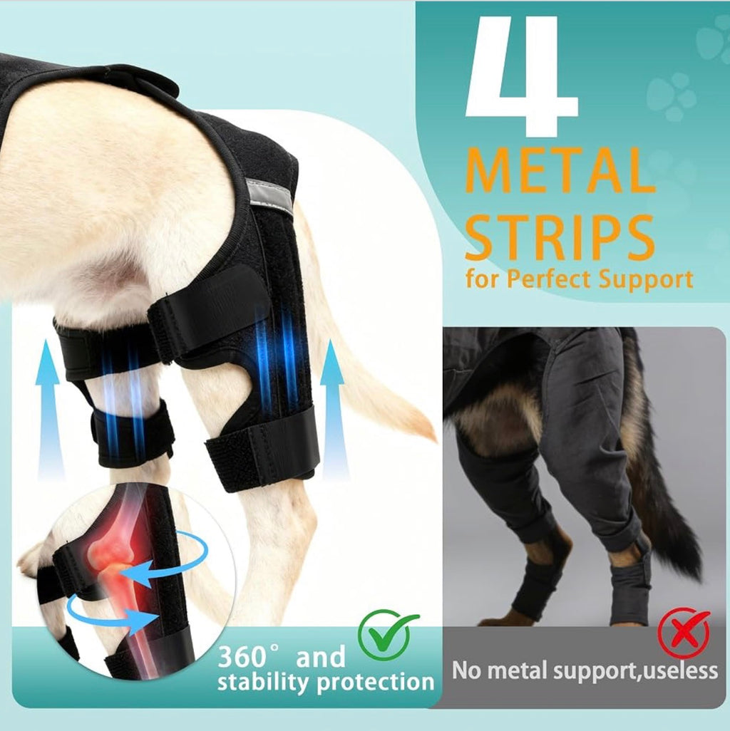 Dog Knee Brace for Torn ACL Hind Leg, Adjustable Dog Leg Braces for Back Leg with 4 Stabilizers for Luxating Patella Relieves Ligament Injury and Joint Pains - Medium