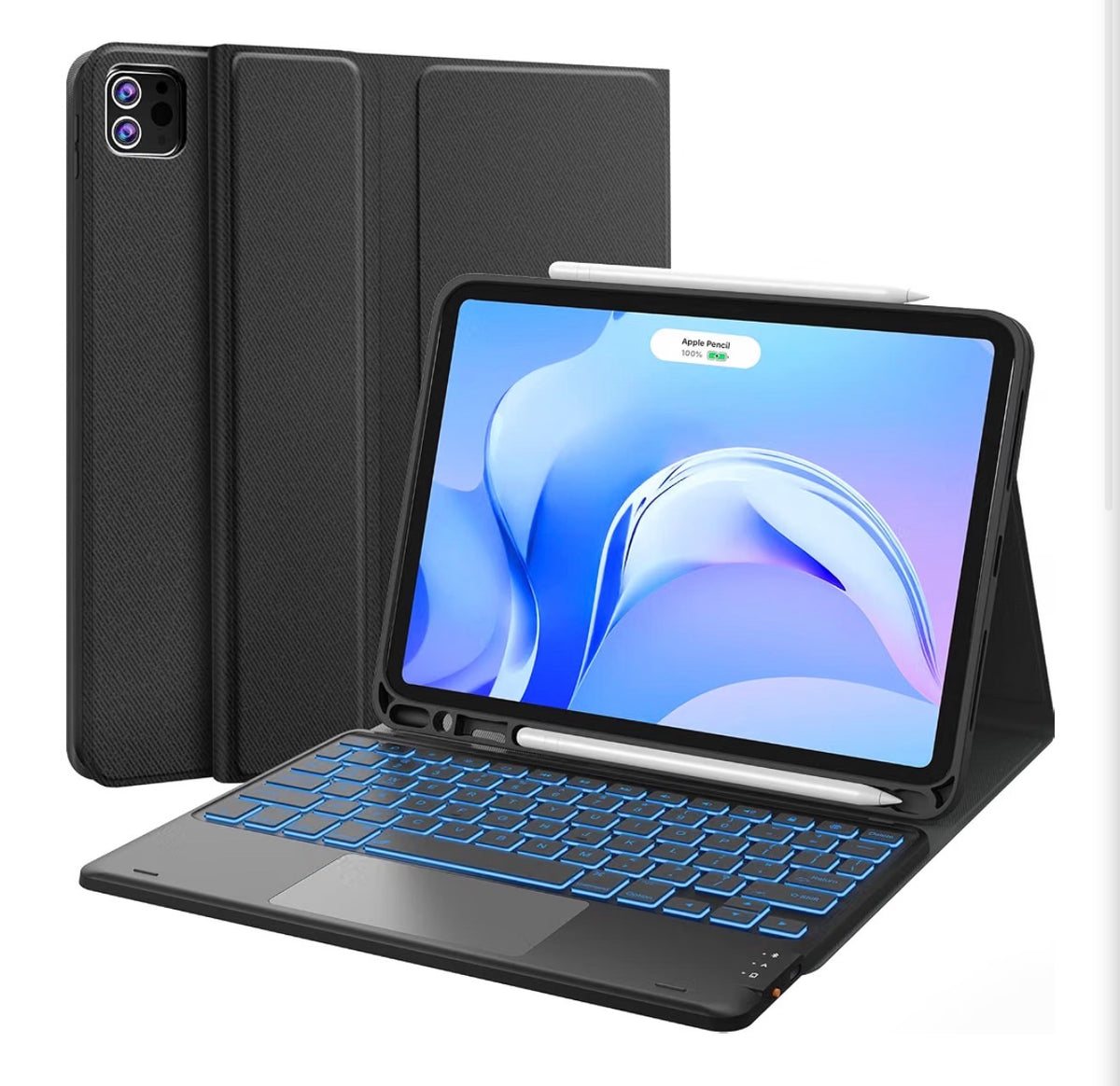 for iPad Air 11 Inch (M4/M3/M2)& Air 4th/5th Case with Keyboard, Detachable Folio Keyboard Case with Multi-Touch Trackpad, 7-Color Backlight, Pencil Holder & Dual Bluetooth, Black