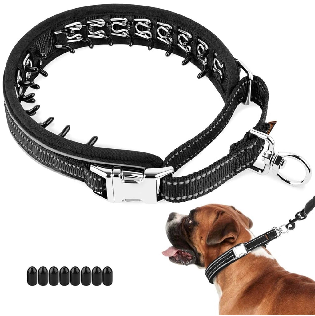 Prong Collar for Dogs, Pinch Collar with Metal Buckle | Black, XL, No Pull Collar for Large Breed Dogs German Shepherd, Boxer, Rottweiler, For Walking & Training, Reflective, 360° Swivel Ring