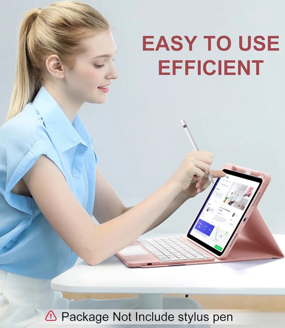 Multi-Touch Trackpad, 7 Colors Backlit, Detachable Keyboard for iPad A16 11 inch/10th Gen with Pencil Holder, Light Pink