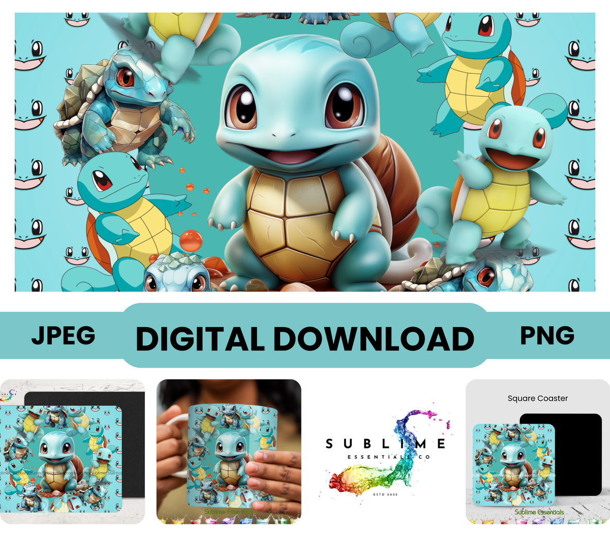 Pokemon Squirtle "Collage 2" Digital Download - PNG & JPEG Format