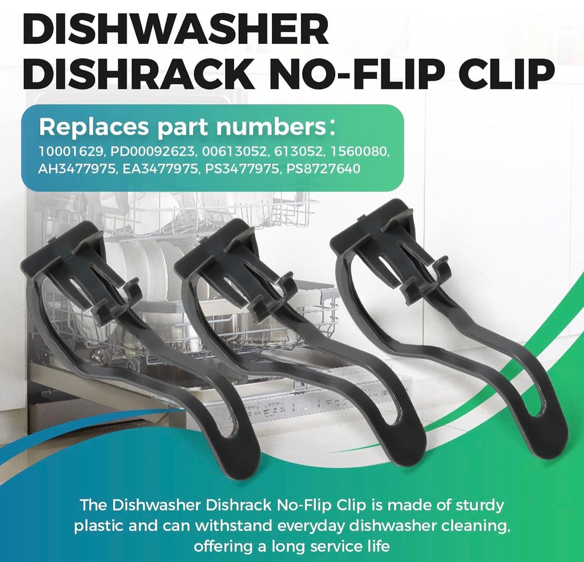 Dishwasher Dishrack No-Flip Clip 10001629 Compatible with Bosch Dishwashers, Replacement for 00613052 1560080 613052, Prevents Rack Tipping – 3 Pack