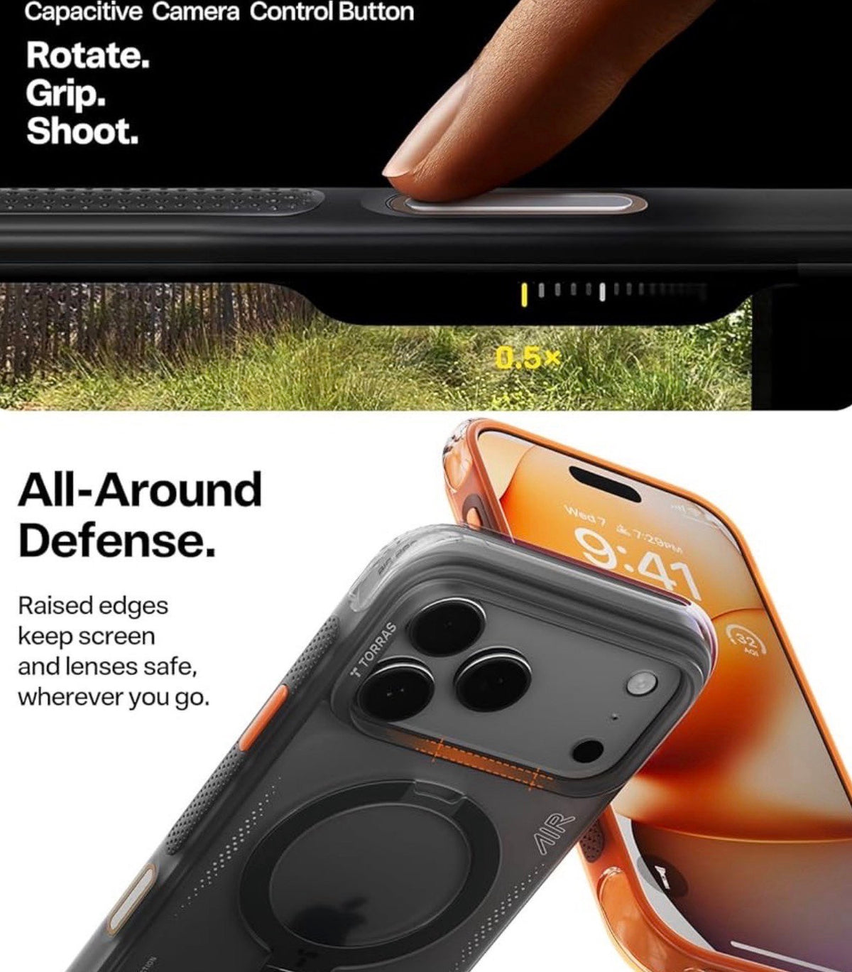 TORRAS - Ostand Q3 Air for iPhone 17 Pro Case 6.3'' with Stronger Magnetic Stand, Fit for Magsafe, Airbags Miltary Protection, Camera Control for iPhone 17 Pro Case, Shockproof & Stylish, Shadow Black