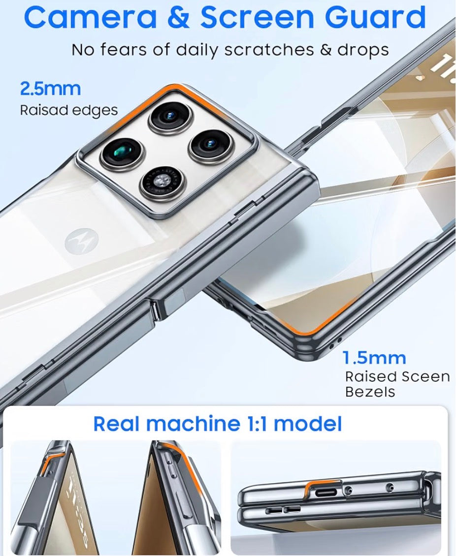 for Motorola Razr Fold Case 2026 Phone Case Built-in Screen Protector & Hinge Protection & Hidden Kickstand Razr Fold Case with Full Body Shockproof Protective Phone Case for Moto Razr Fold, Dark Silver Chrome