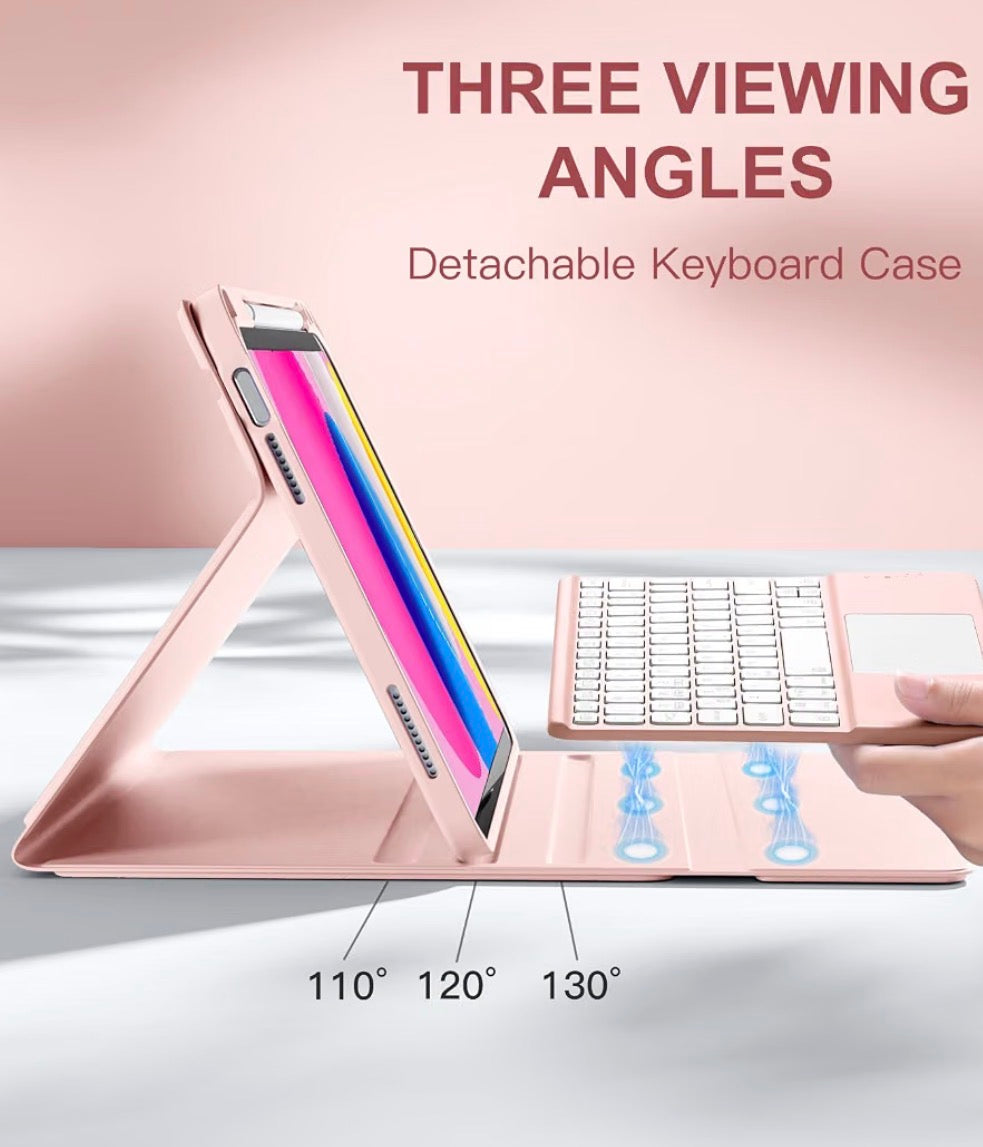 Multi-Touch Trackpad, 7 Colors Backlit, Detachable Keyboard for iPad A16 11 inch/10th Gen with Pencil Holder, Light Pink