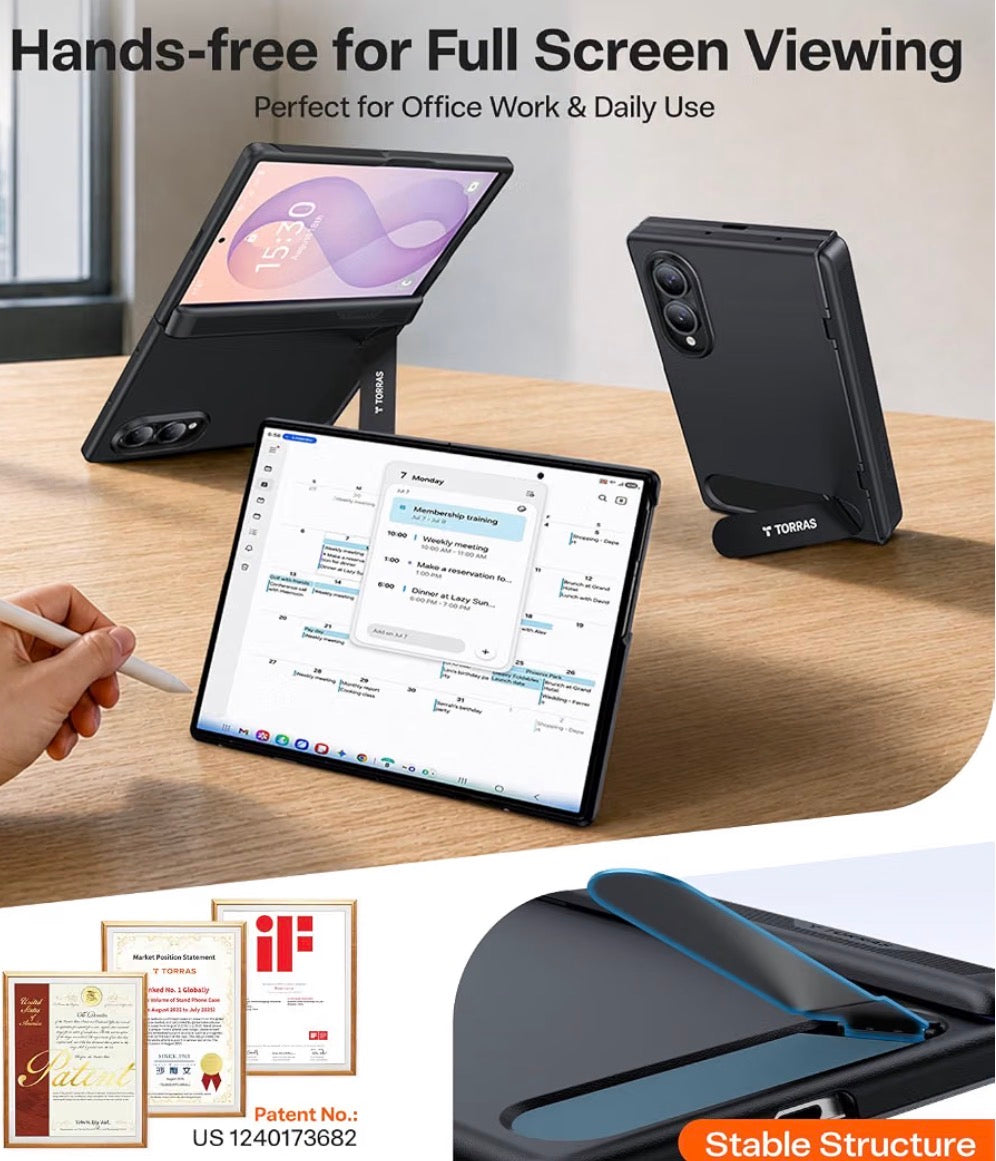 For Samsung Galaxy Z Fold 8 Case, Magnetic & Flush Stand, Black, Built-in Kickstand, Compatible with MagSafe, Mil-Grade Hinge Protection Case for Galaxy Z Fold 8 Wide, 2 Screen Protectors