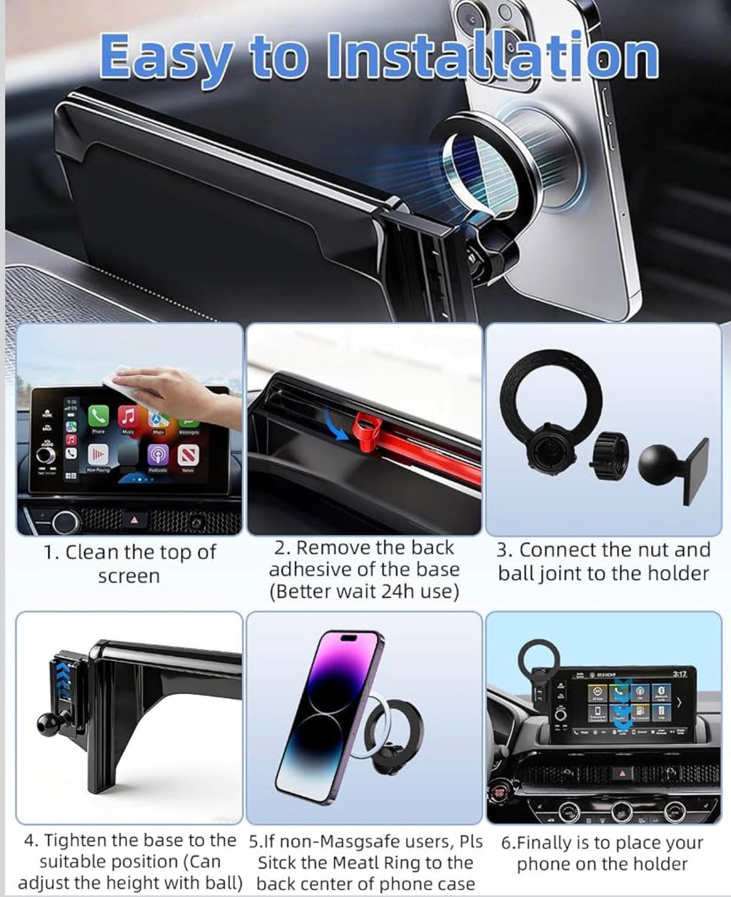 Car Phone Mount for VW/Volkswagen Atlas/Altas Cross Sport 2024-2026
SE/SEL/Premium R-Line/R-Line Accessories 12-inch Screen Compatible with MagSafe Phone Holder 360° Rotation Not Block Vent