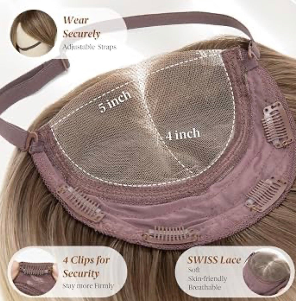 Lace Front Hair Toppers with Band for Women 5.5x4 Pre-cut Closed Lace Hairline Synthetic Straight Hair Wear and Go Glueless Toppers for Beginners Chestnut