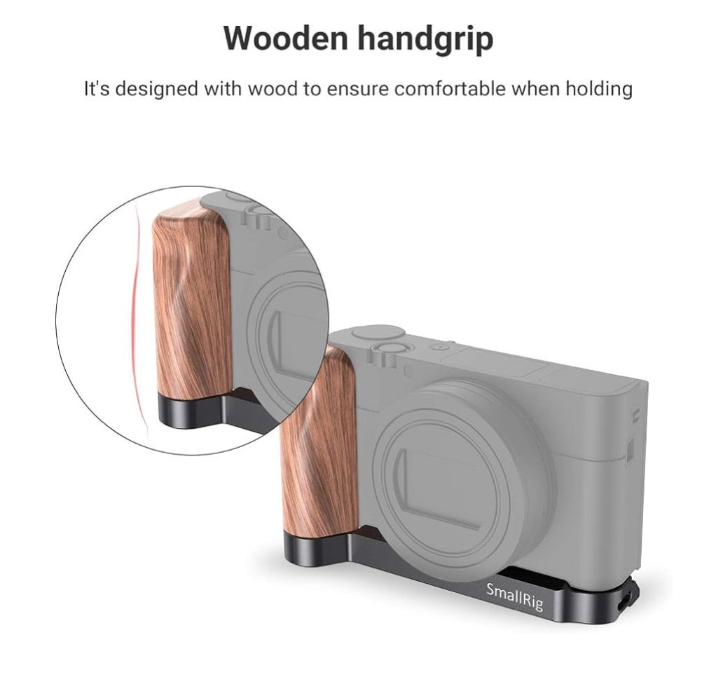 L-Shaped Bracket Wooden Grip for Sony RX100 III/IV/V(VA) / VI/VII with 1/4"-20 Threaded Holes