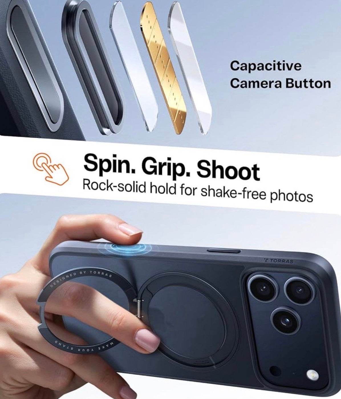 TORRAS Upgraded 360 Magnetic Stand for iPhone 17 Pro Max Case Black
Fit for MagSafe, Mil-Grade Protection, Camera Control Button, Translucent Slim for iPhone 17 ProMax Case Ostand, Black
